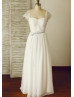 Cap Sleeves Ivory Lace Chiffon Corset Back Wedding Dress
